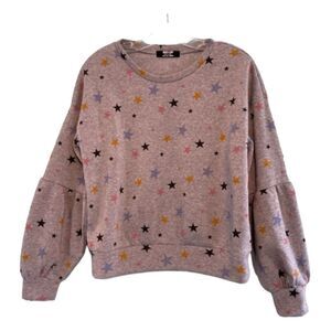 Jolie & Joy Star Print‎ Graphic Sweatshirt Gray Multi-Color Puff Long Sleeve M